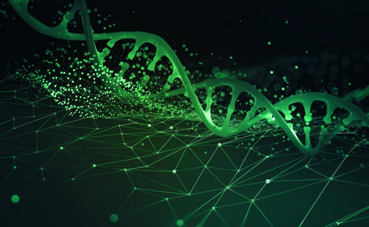 gene therapy concept - green DNA double stranded helix