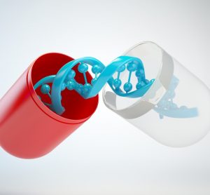 DNA inside a red and white capsule - gene therapy concept