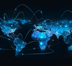 countries of the world world with lines connecting them, idea of global connectivity