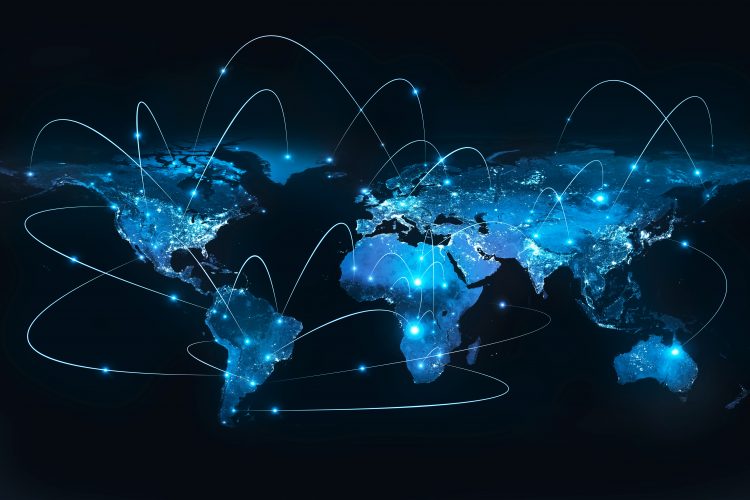 countries of the world world with lines connecting them, idea of global connectivity