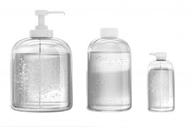 Different shapes and sizes of hand sanitiser containers