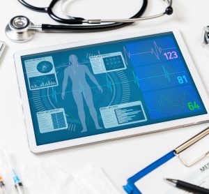 health data concept - vital signs on tablet screen