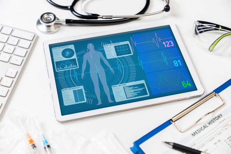 health data concept - vital signs on tablet screen