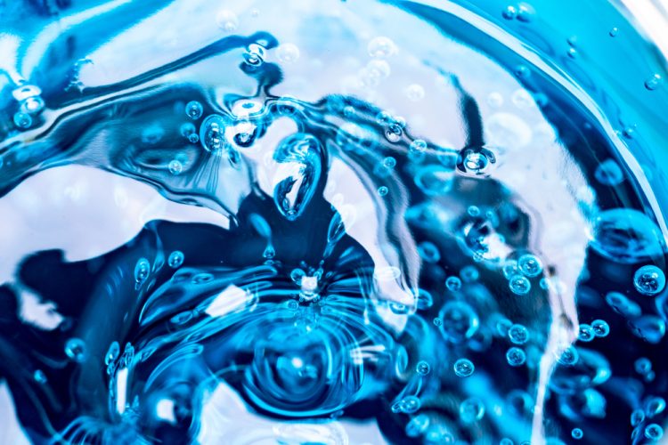 blue hydrogel with bubbles in it