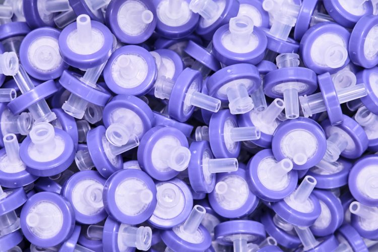 Purple syringe PTFE membrane filters for filtration samples
