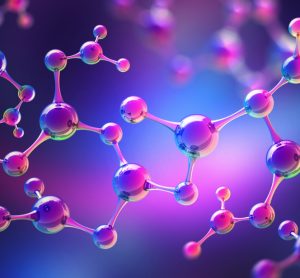 3D illustration of a molecule model in neon light - idea of molecular characterisation using spectroscopy