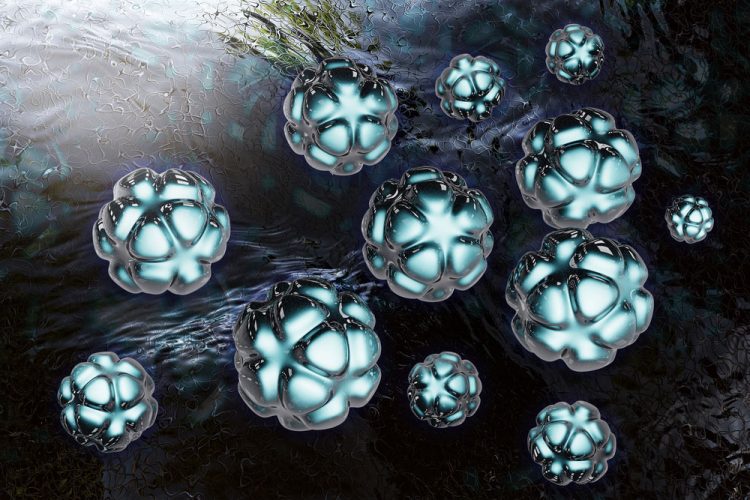 illustration of glowing blue nanoparticles