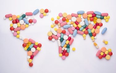 map of the world made up of colourful tablets