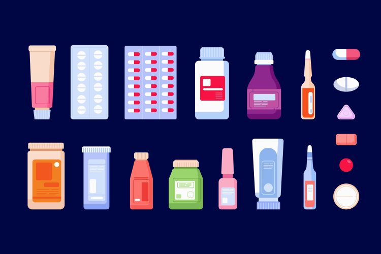 cartons of different types of pharmaceutical packaging
