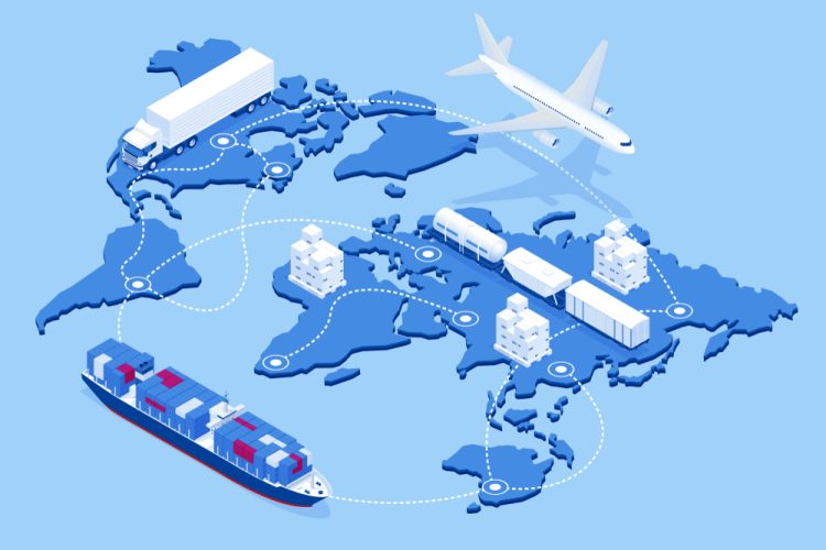 concept of tsupply chains - Global logistics network isometric illustration