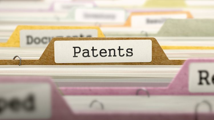 many file labels with patents in the centre