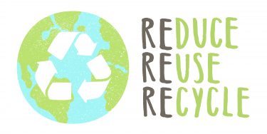 reduce reuse recycle wording next to an earth symbol