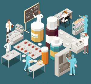 cartoon drug manufacturing production line