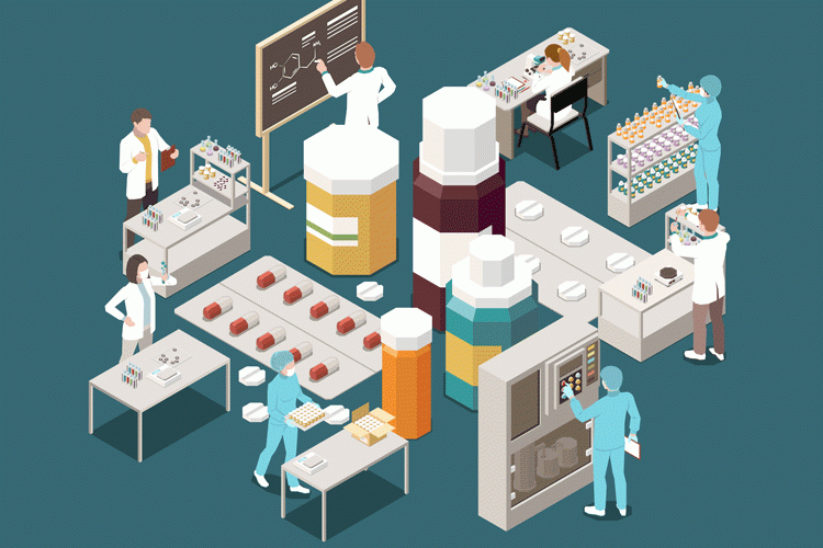 cartoon drug manufacturing production line