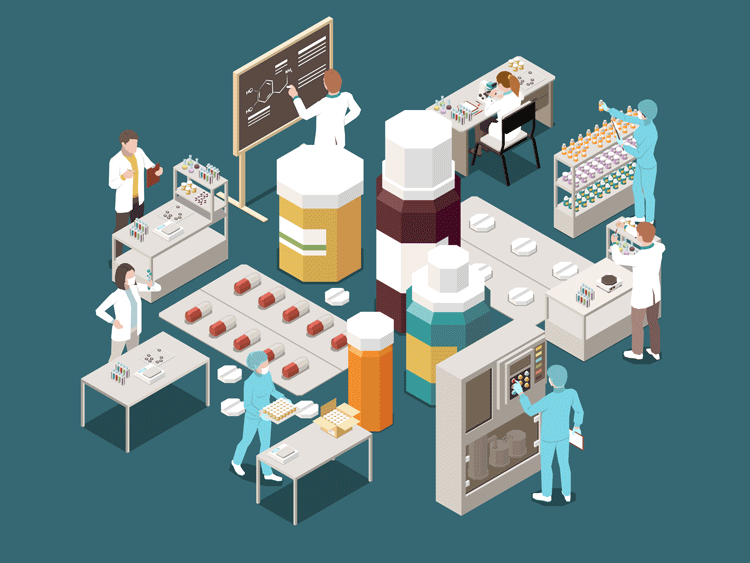 cartoon drug manufacturing production line