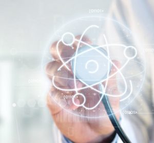 Doctor holding atom icon