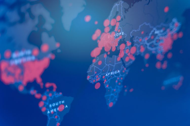 Global map showing covid-19 infections