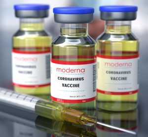 Three vials of Modera's COVID-19 vaccine