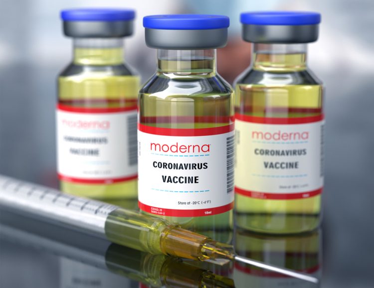 Three vials of Modera's COVID-19 vaccine