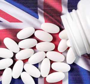 Pills on British flag