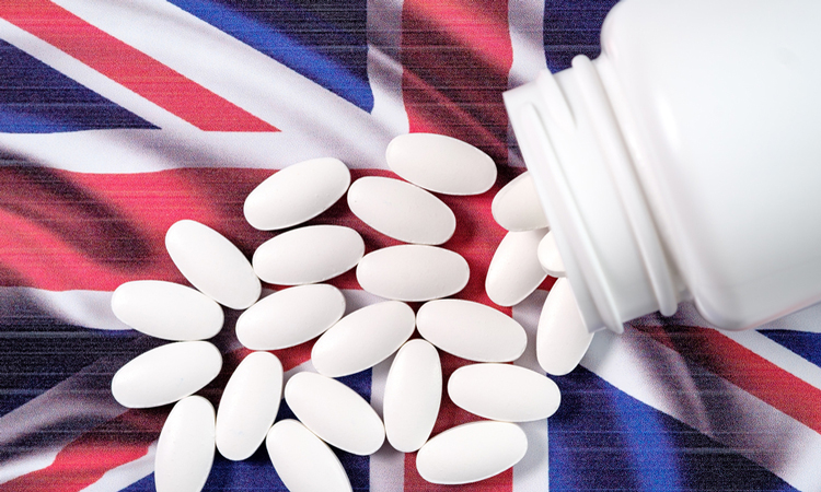 Pills on British flag